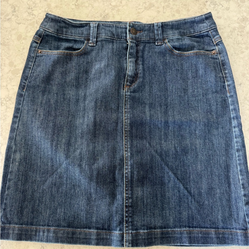 Eddie Bauer Classic Blue Cotton Denim Midi Skirt Size 6